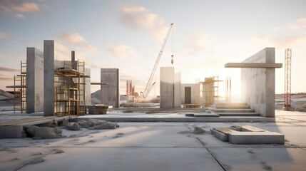 A photo of a construction site with pre-cast concrete