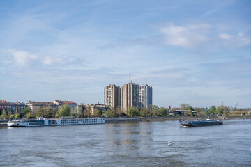 Obraz premium Cityscape of Novi Sad, Serbia. Serbian city with view of buildings and Danube river.