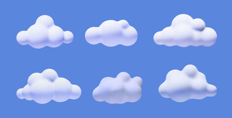 3d clouds cartoon set isolated on a blue background. White soft round cartoon fluffy clouds icons - 779058862