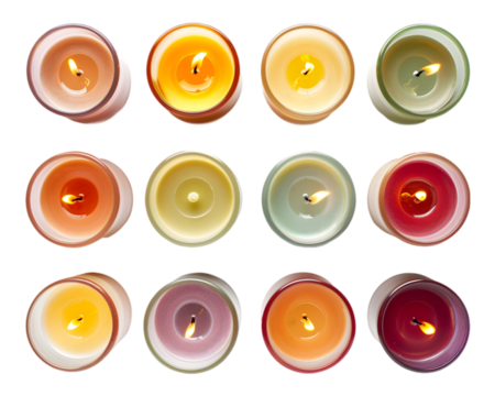 Set of Burning scented candles for relax on transparent background