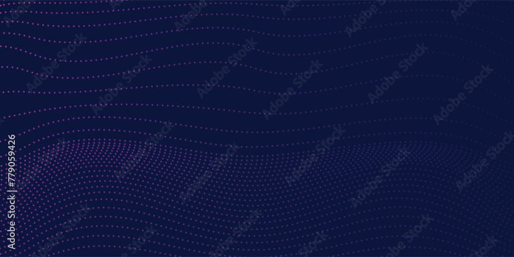 Poster dark blue abstract background with halftone dots and lines. glowing pink blue gradient dotted lines 