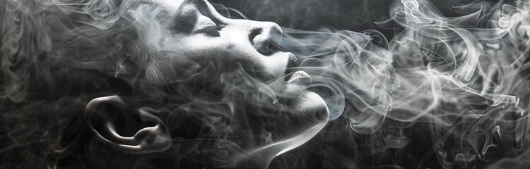 mystery woman surrounded by smoke of a cigarettes black and white