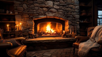 A photo of a cozy fireplace in a home.