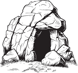 Stone Age Arcadia Prehistoric Cave Logo Symbol Ancient Archetype Stone Cave Vector Icon