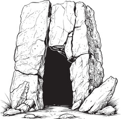 Primordial Passage Prehistoric Stone Cave Logo Emblem Fossilized Fortress Stone Cave Vector Symbol