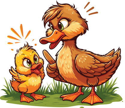 Adobe Illustrator Artwork Mother duck scolding baby duck vector illustration, Mother duck and ducklings, 