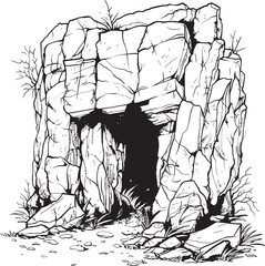 Stone Age Arcadia Prehistoric Cave Logo Symbol Ancient Archetype Stone Cave Vector Icon