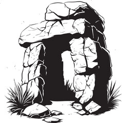 Stone Age Ancestors Prehistoric Cave Logo Design Ancient Echoes Stone Cave Vector Emblem