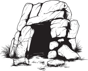 Ancient Archetype Stone Cave Vector Icon Tribal Trove Prehistoric Stone Cave Logo Design