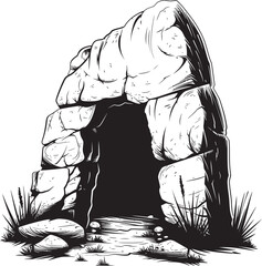 Paleolithic Portal Prehistoric Stone Cave Logo Symbol Ancient Aura Stone Cave Vector Design