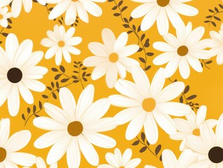Fototapeta na wymiar Yellow and white daisy pattern, hand draw, simple line, flower floral spring summer background design with copy space for text or photo backdrop 