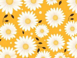 Yellow and white daisy pattern, hand draw, simple line, flower floral spring summer background design with copy space for text or photo backdrop 