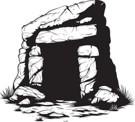 Paleolithic Refuge Prehistoric Stone Cave Logo Symbol Ancient Enclave Stone Cave Vector Design