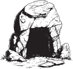 Archaic Retreat Prehistoric Cave Logo Symbol Megalithic Haven Stone Cave Vector Design