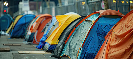 City homeless tents, poor people