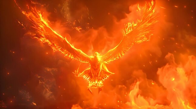 phoenix bird on burning fire background