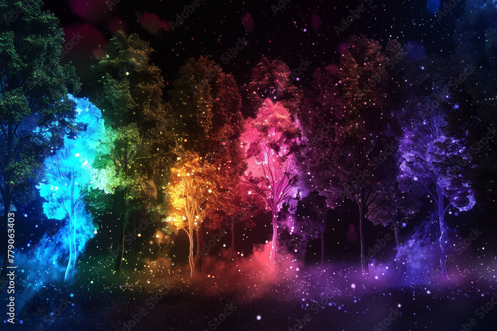 Poster a colorful forest with trees of different colors