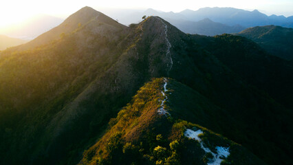 Aerial view of beautiful natural scenery mountain at sunset