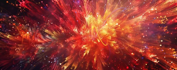 Vivid and Dynamic Digital Art Explosion Depicting Burst of Energy and Colors