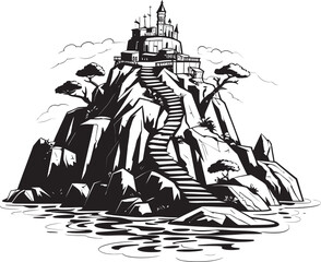 Seabreeze Steps Rocky Island with Stair Icon Island Escapade Stair Logo Design on Rocky Island
