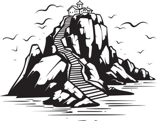 Summit Sanctuary Rocky Island with Stair Icon Coastal Connection Stair Iconography on Rocky Island