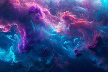 A colorful, swirling galaxy of purple, blue, and pink - obrazy, fototapety, plakaty