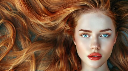 A Symphony of Auburn Waves: Capturing the Elegance and Texture of Beautifully Styled Hair - obrazy, fototapety, plakaty