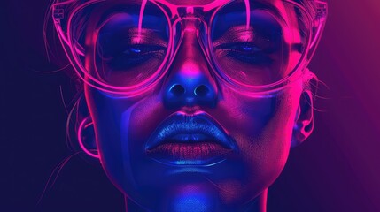 Neon-Styled Portrait of a Girl Wearing Glasses