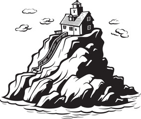 Seabreeze Steps Rocky Island with Stair Icon Summit Serenity Stair Logo Design on Rocky Island