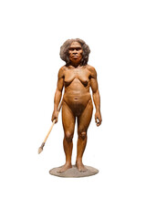 Virtual statue of Homo floresiensis human or The Hobbit of Flores island isolated on white background.