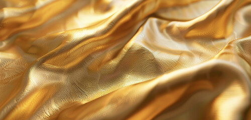 A soft, satin-finished gold texture, the surface smooth yet with a gentle glow that diffuses light softly, offering a modern take on golda??s classic allure. 32k, full ultra HD, high resolution - obrazy, fototapety, plakaty