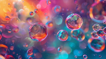 Macro Universe of Vivid Bubbles in Bokeh Light - obrazy, fototapety, plakaty