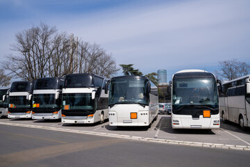 Bus station. Parking of tourist buses