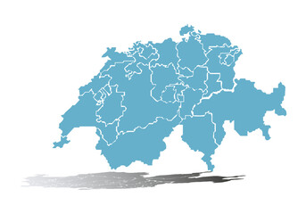 Mapa azul de Suiza en fondo blanco.