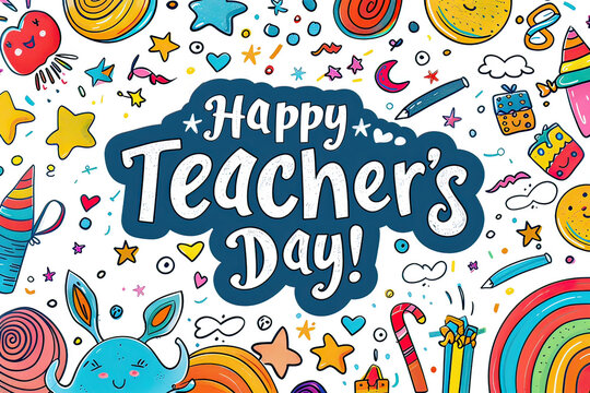 Teacher's day greeting card. School elements frame. Generative AI.