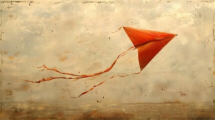 A single kite soaring high against a white canvas, symbolizing the freedom and joy of Basant celebrations
