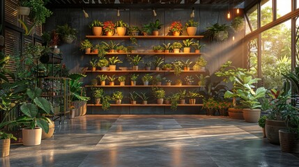 A plant shop with a variety of Tree. The shop is beautifully decorated.