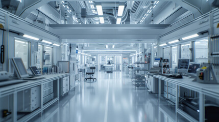 Fototapeta premium A cutting-edge aerospace research laboratory with testing equipment and experimental systems, momentarily silent but ready to advance the field of aviation engineering