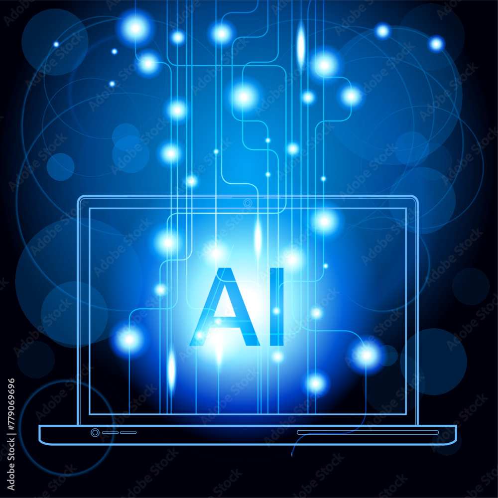 Poster futuristic design of an artificial intelligence brain with circuit board. digital and technology bac