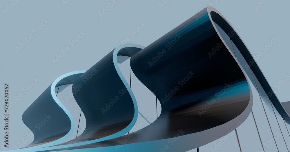 Poster futuristic architecture background exterior of curved building 3d render