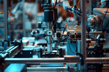 Fototapeta na wymiar Robotic Arm Operating Machine in Factory
