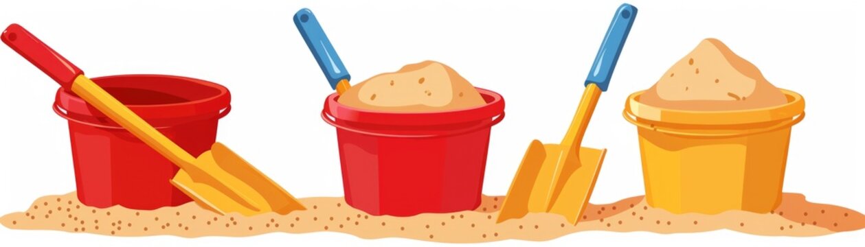 sand buckets and shovels on the beach clip art preview