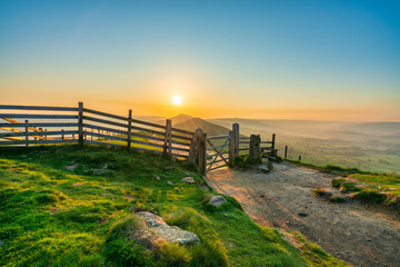 The Great Ridge at sunrise. Mam Tor hill in Peak District. United Kingdom  - 779070634