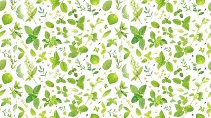 Herbal leaves (basil, mint), culinary theme, on white