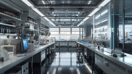 Obraz premium A state-of-the-art biotech research laboratory with gene editing tools and cell culture systems, momentarily unoccupied but ready to advance the field of gene therapy