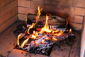 Outdoor summer kitchen with pizza oven and barbecue grill. Outdoor Brick barbecue grill and baking oven.