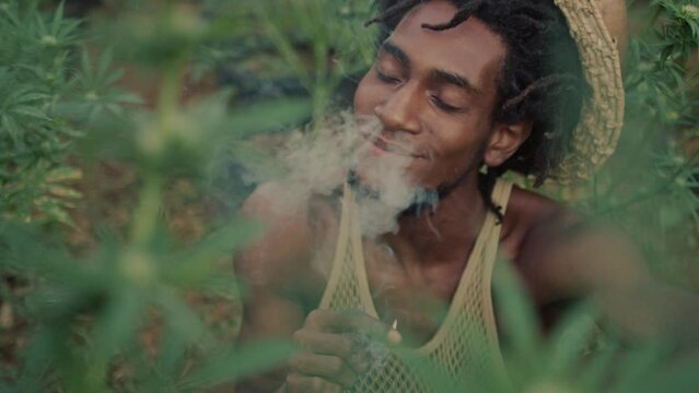 Closeup shot of a Man Smoking Weed