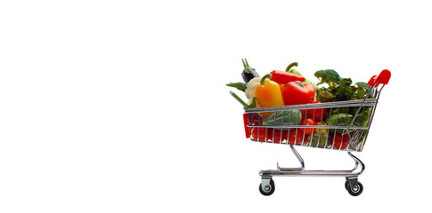 Supermarket cart full of vegetables on White background