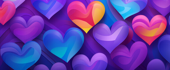 Colorful digital artwork of layered hearts