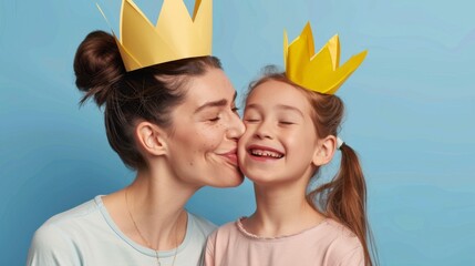 Mother and Daughter with Crowns - obrazy, fototapety, plakaty